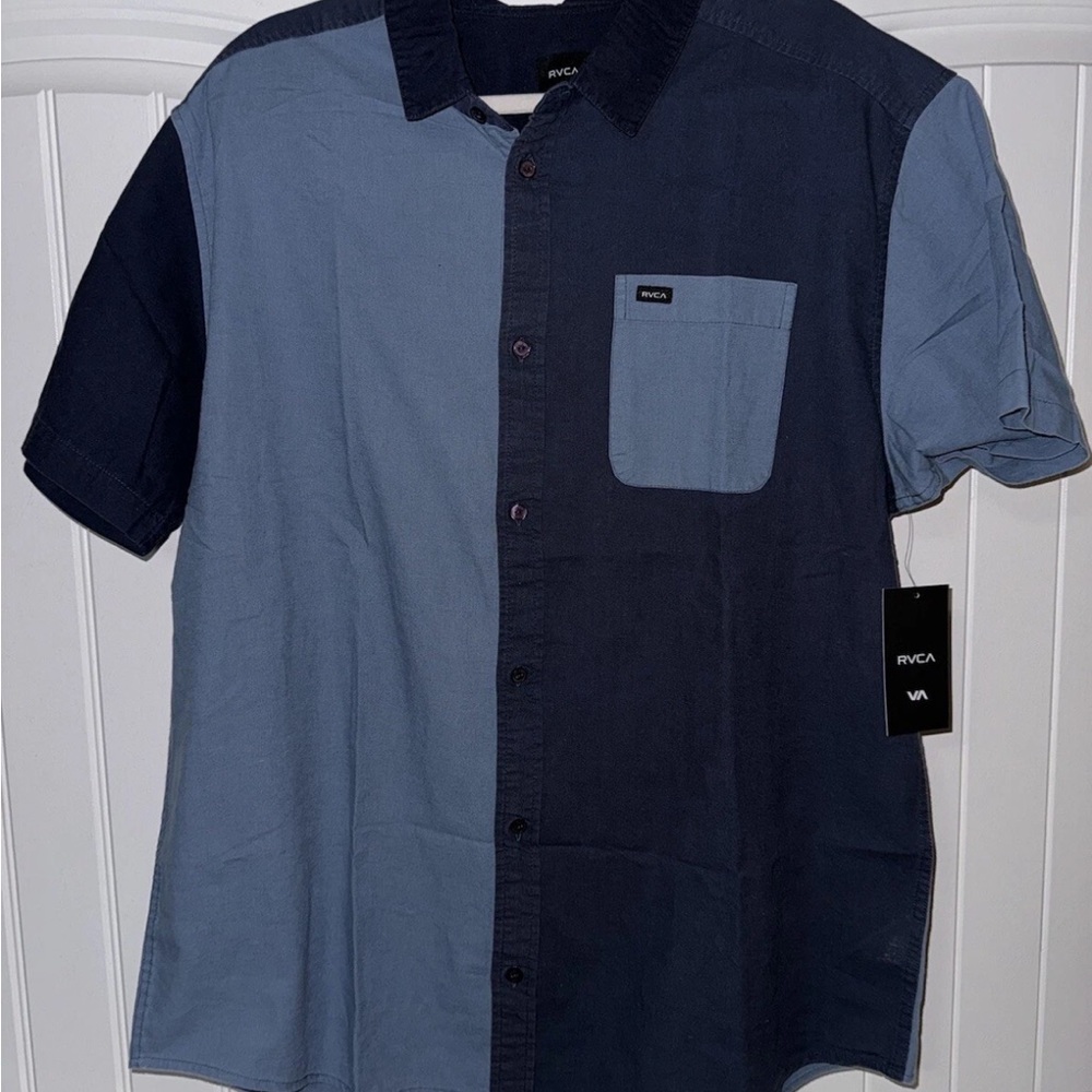 RVCA Blue Colorblock Casual Button Down Shirt with Classic Design Mens XXL NWT